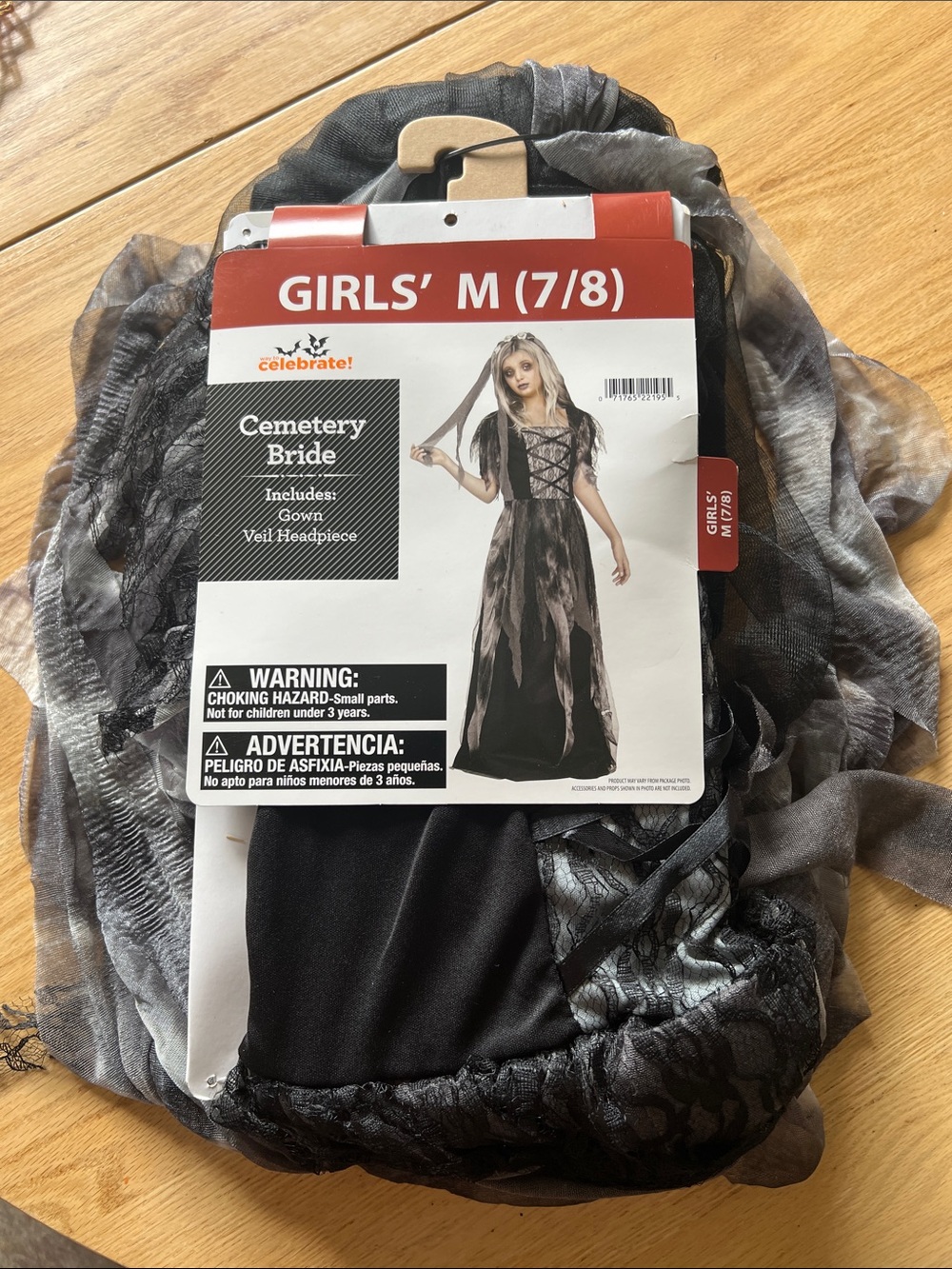 New Cemetery Bride Girls' Costume Dress - Black/Grey medium 7/8